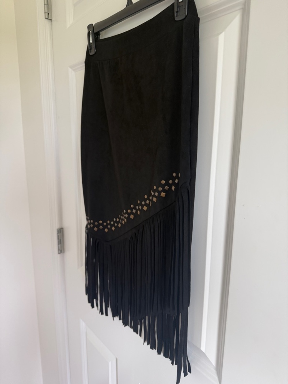 NWT Vocal Black Fringe Faux Suede Pencil Skirt with Stud Detail - Picture 9 of 9